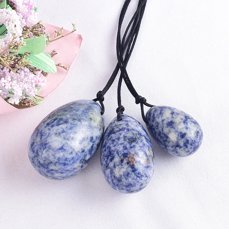 
High Quality Jade eggs Wholesale Natural Blue Spot Jasper Yoni Eggs 3 in 1 Set for Women Kegel Exercise Gift 