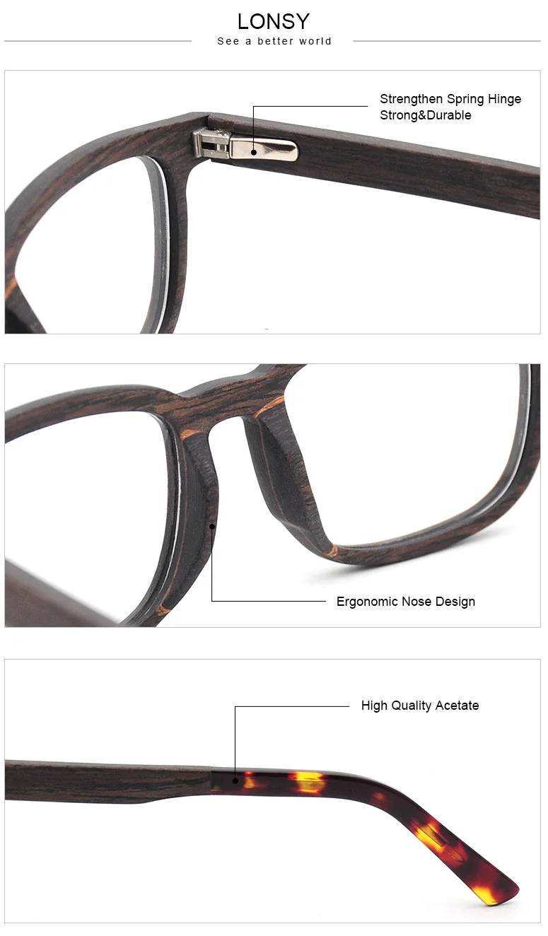 Layered Wood Veneer Ecofriendly Handmade Luxury Optical Eyeglasses