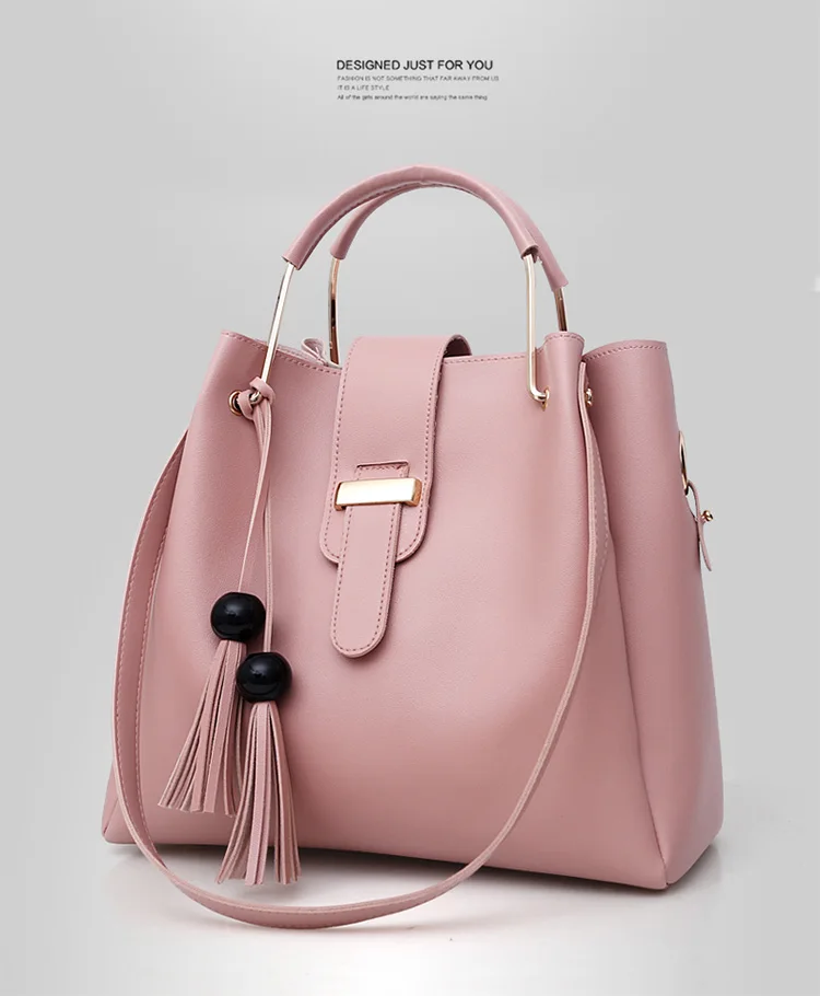 Sac A Main Femme 3 Pieces PU Leather Tote Bag For Women Luxury Tassel Hand Bag Set