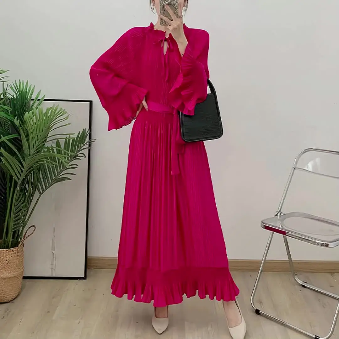 folding long dresses New Dresses Fall,Brilliant Womens Dresses Women's Casual Round Neck Long Sleeve Buttoned Folding Printed Dresses
