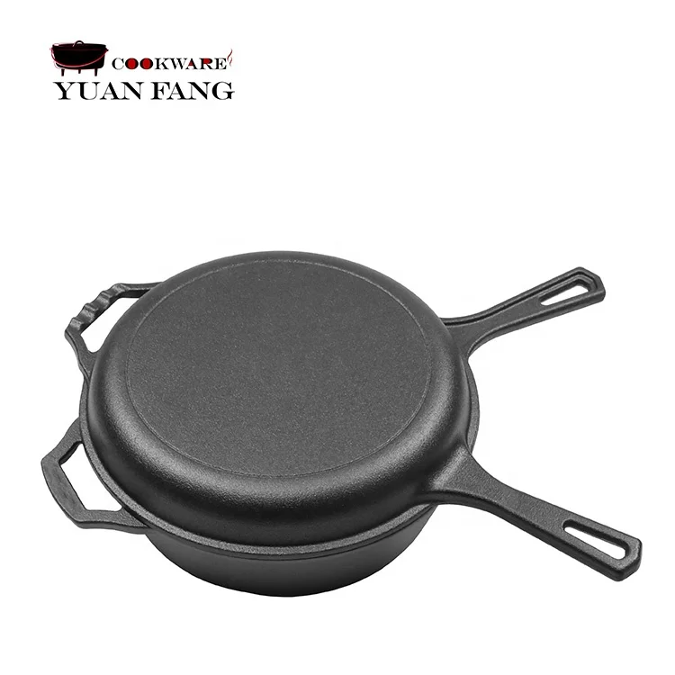 Preseasoned 26cm Cast Iron 2in1 Multi Cooker Dutch Oven And Skillet Lid Set Oven Safe Cast