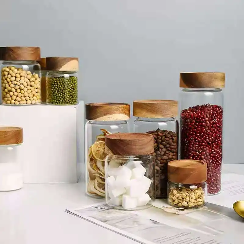 4oz 120ml Small Glass Containers With Screw Acacia Wood Lids Spices Glass Jars Buy Small Glass