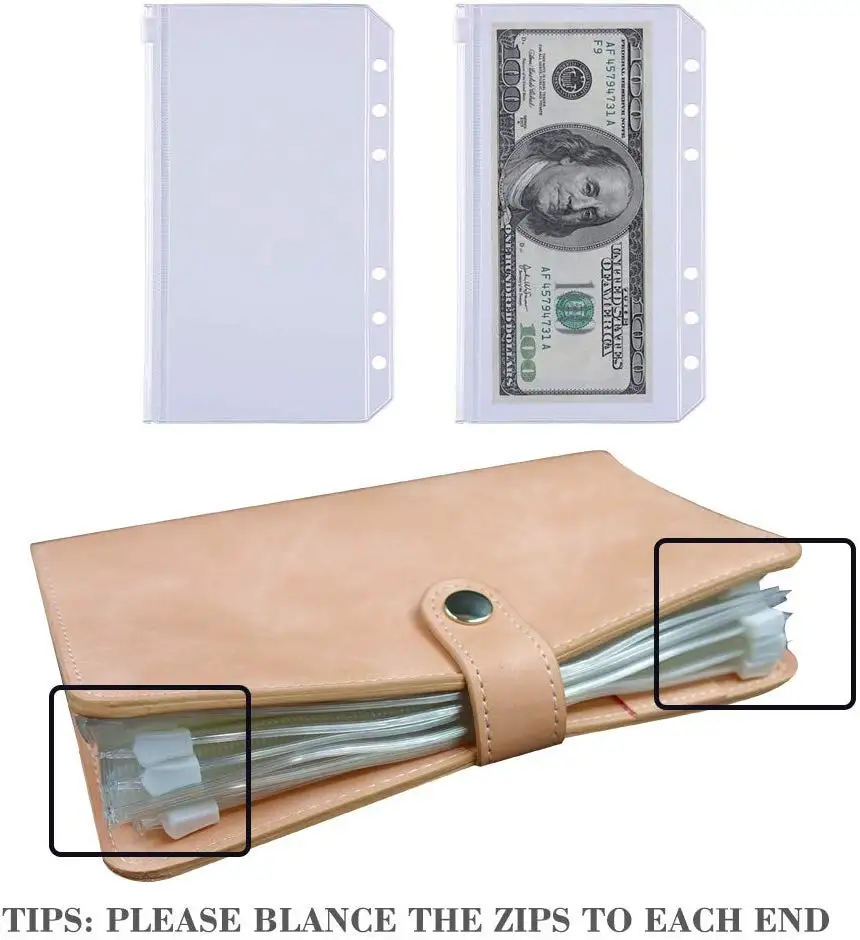 12pcs Clear Plastic Binder Envelopes With A6 Pu Leather Notebook Binder,Loose Leaf Bags Budget