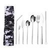 Stainless Steel Western Cutlery Set camouflage bag Dinnerware Tableware Cutlery 8PCS 1SET Cutlery straw with brush