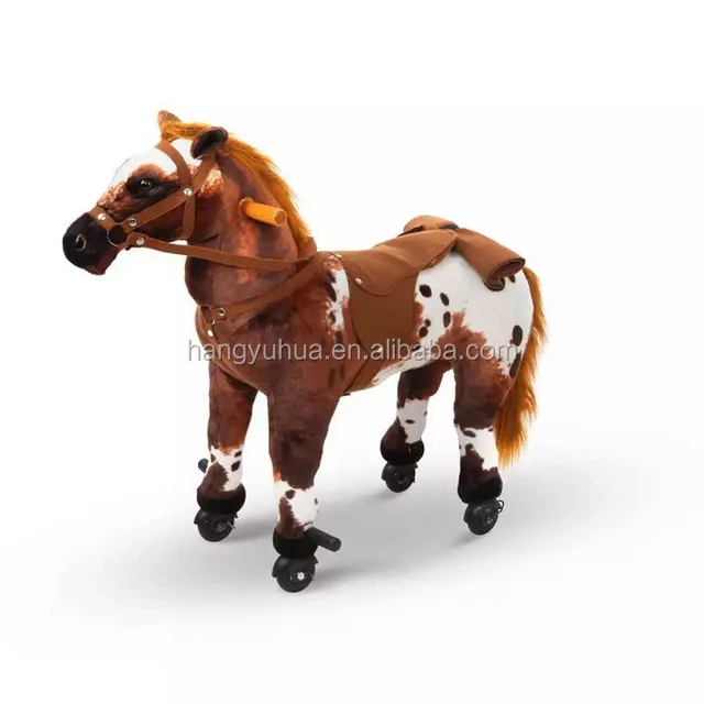 New Arrival Plush Mechanical Walking Horse With Wheel Plush Ride On