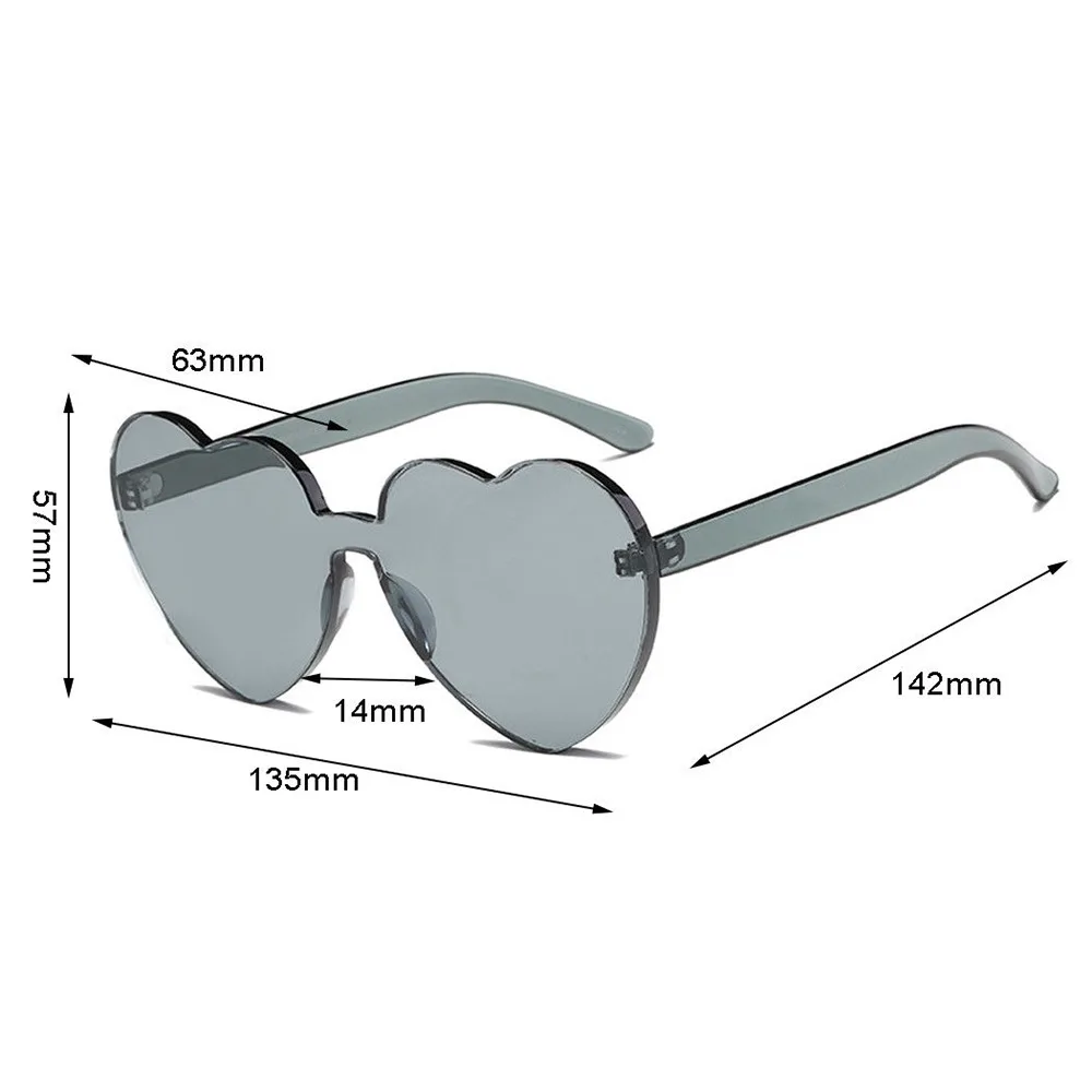 Love Heart Shape Sunglasses Women Rimless Frame Tint Clear Lens Colorful Sun Glasses Red Pink