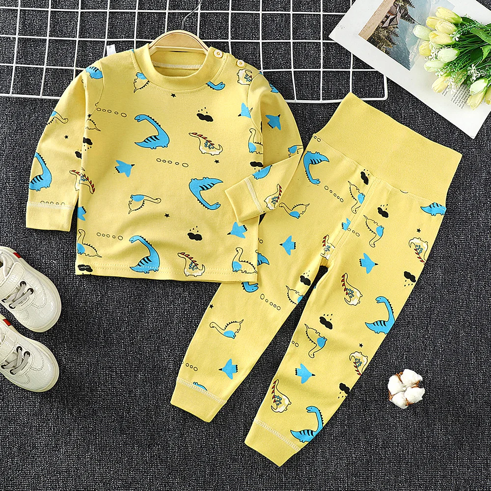 Wholesale Cute Kids Boys Sleepwear Cartoon Print Striped Pajama Set
