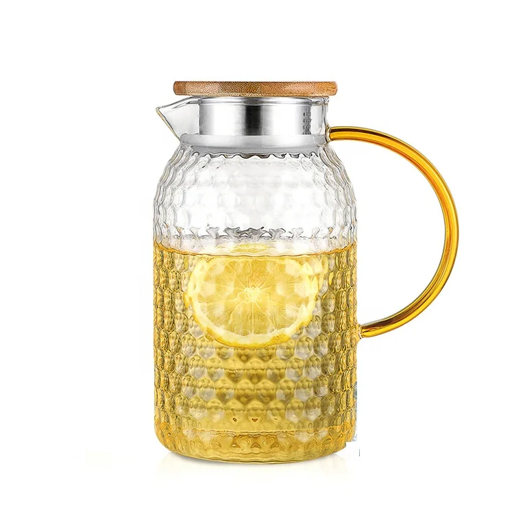
Wholesale Heat Resistant Food Grade High Borosilicate Glass Water Pitcher With Stainless Steel Lid 