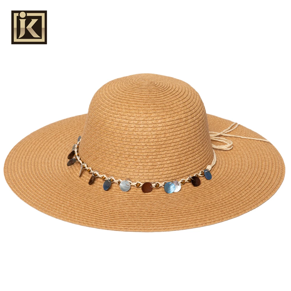 jakijayi新热卖时尚女夏季遮阳沙滩草帽优质海滩宽边草帽