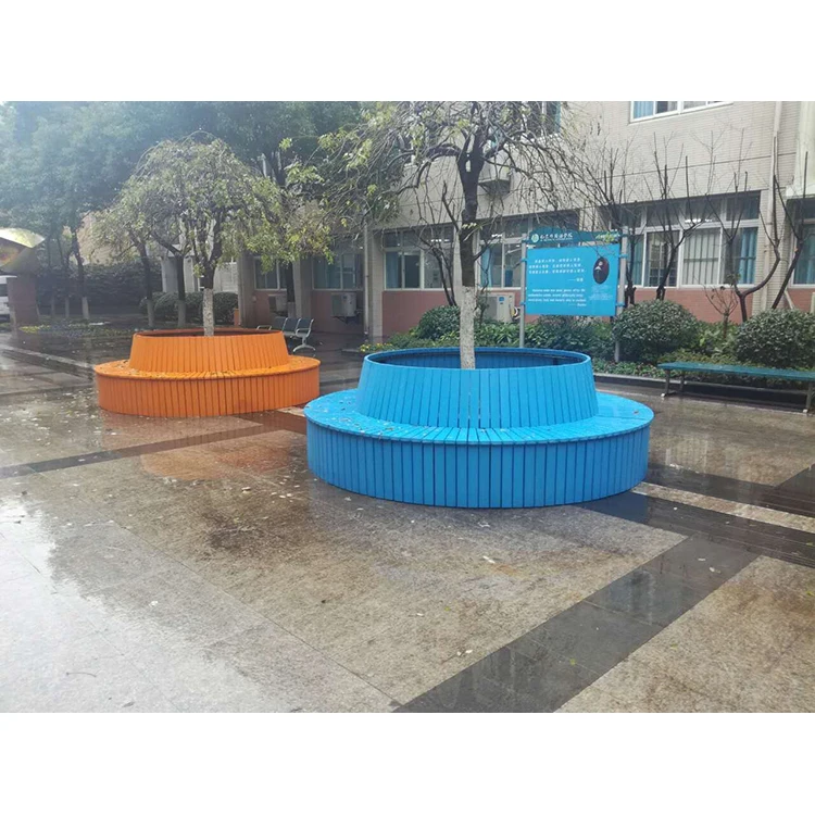 round tree curved wooden bench