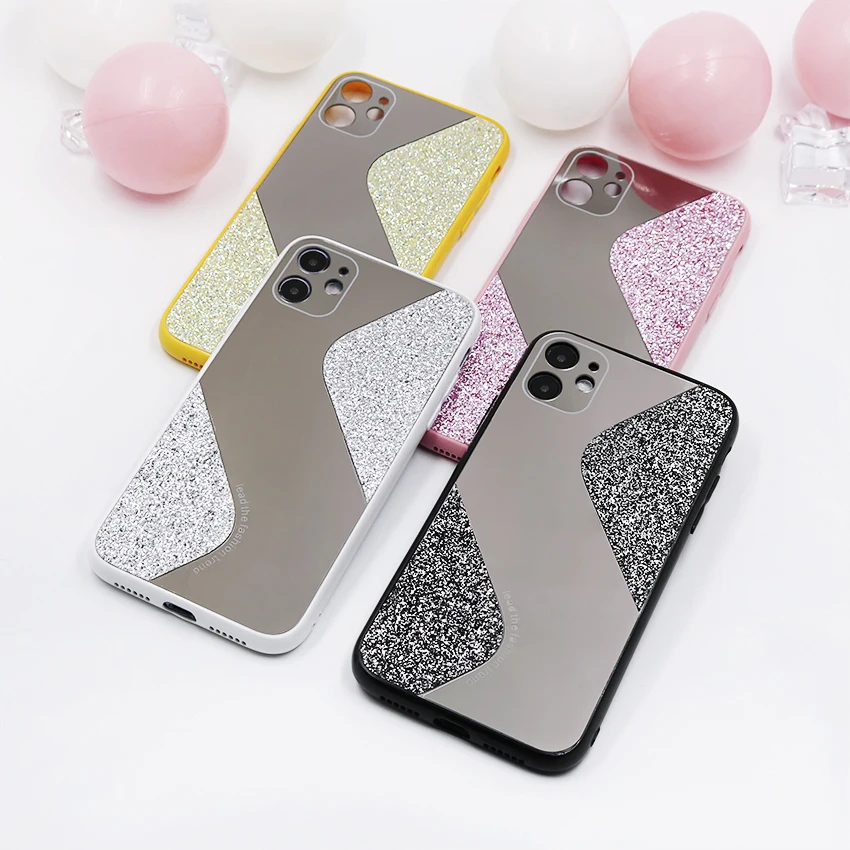Luxury glittering powder water drill makeup mirror phone case for iphone 12 pro