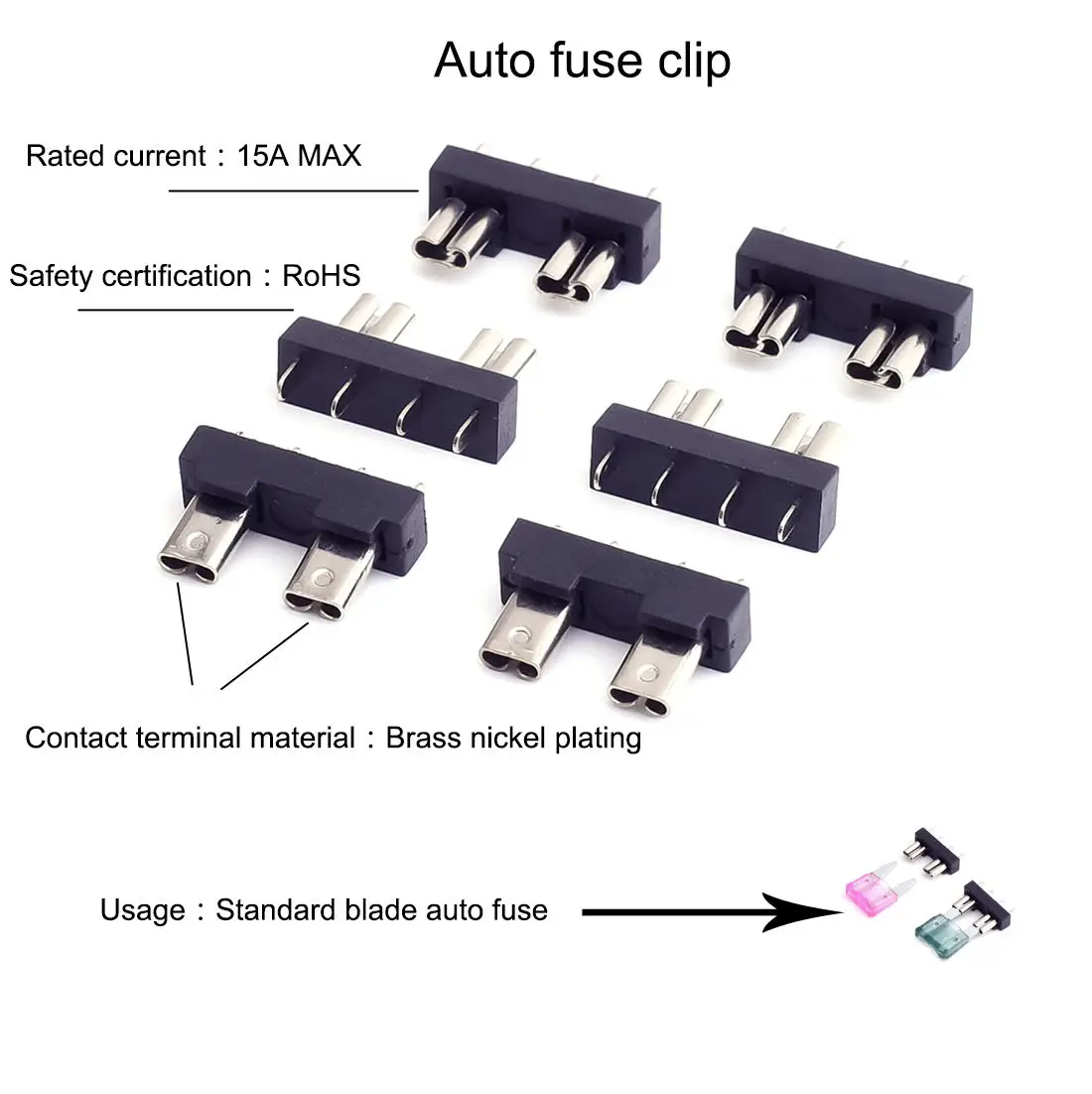 Car Electronic Fuse Holder For Pcb Mount Double Pin Blade Fuse Clip