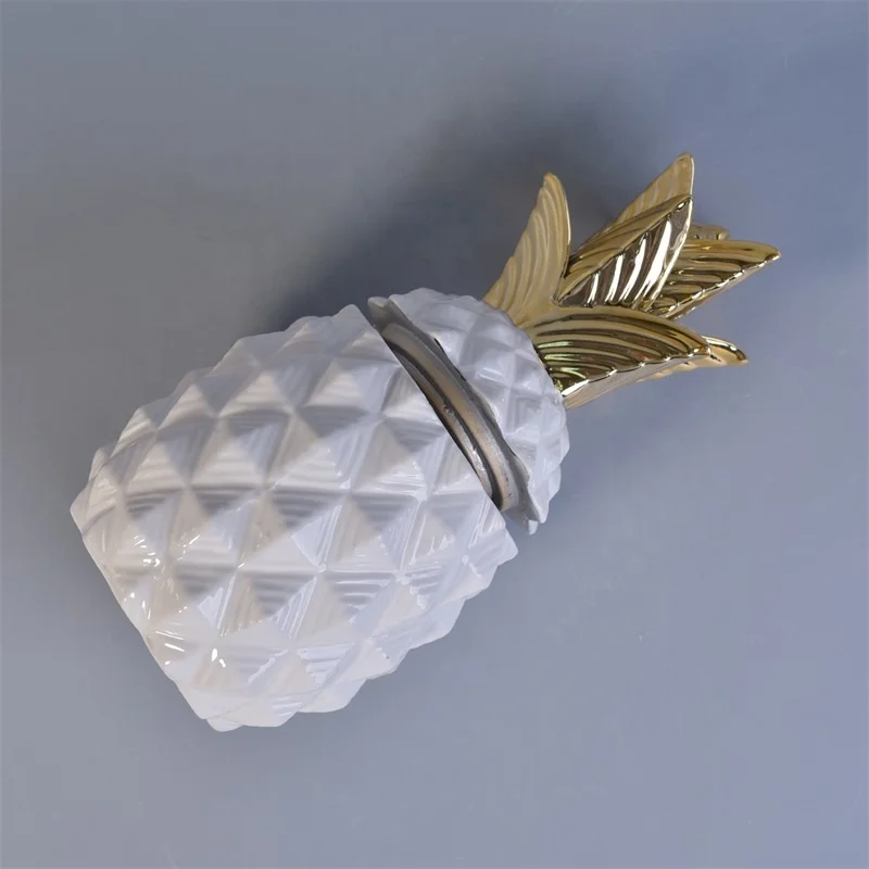 Pineapple-shape Geo cut ceramic votive candle container customized candle holders with lid home decor suppliers