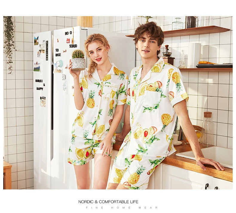 Custom Couples Summer Silk Pijama Satin Short Sleeve Adult ...