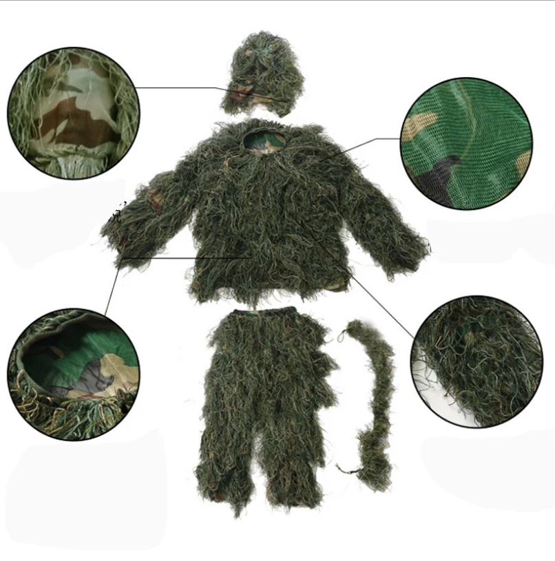 scosao Ghillie Suit Camuflado Poncho de caça para homens, roupas de  floresta de folhas 3D para observação de pássaros, treinamento militar CS,  jogos ao ar livre, fotografia de vida selvagem Airsoft