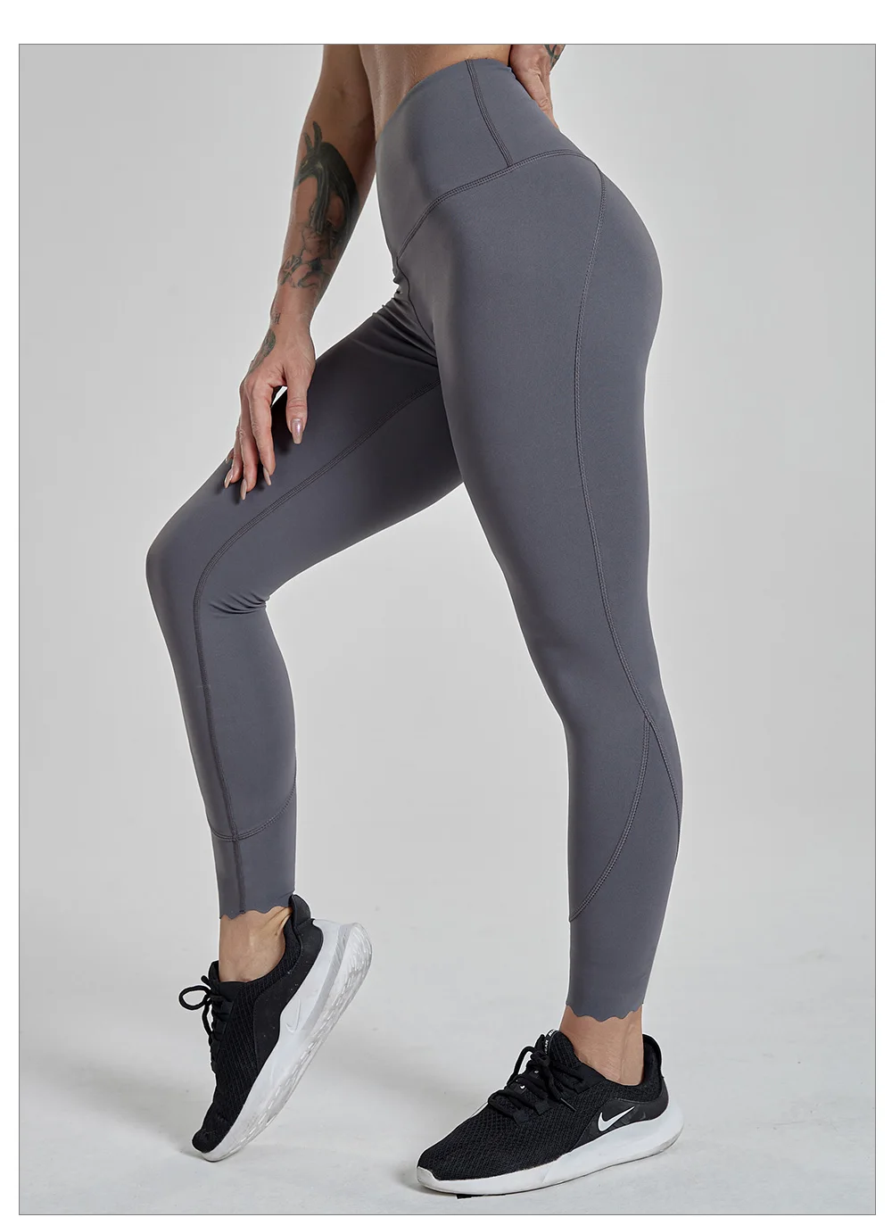 Custom Factory Womens Active Wear Gray Polyester Spandex High Waisted ...