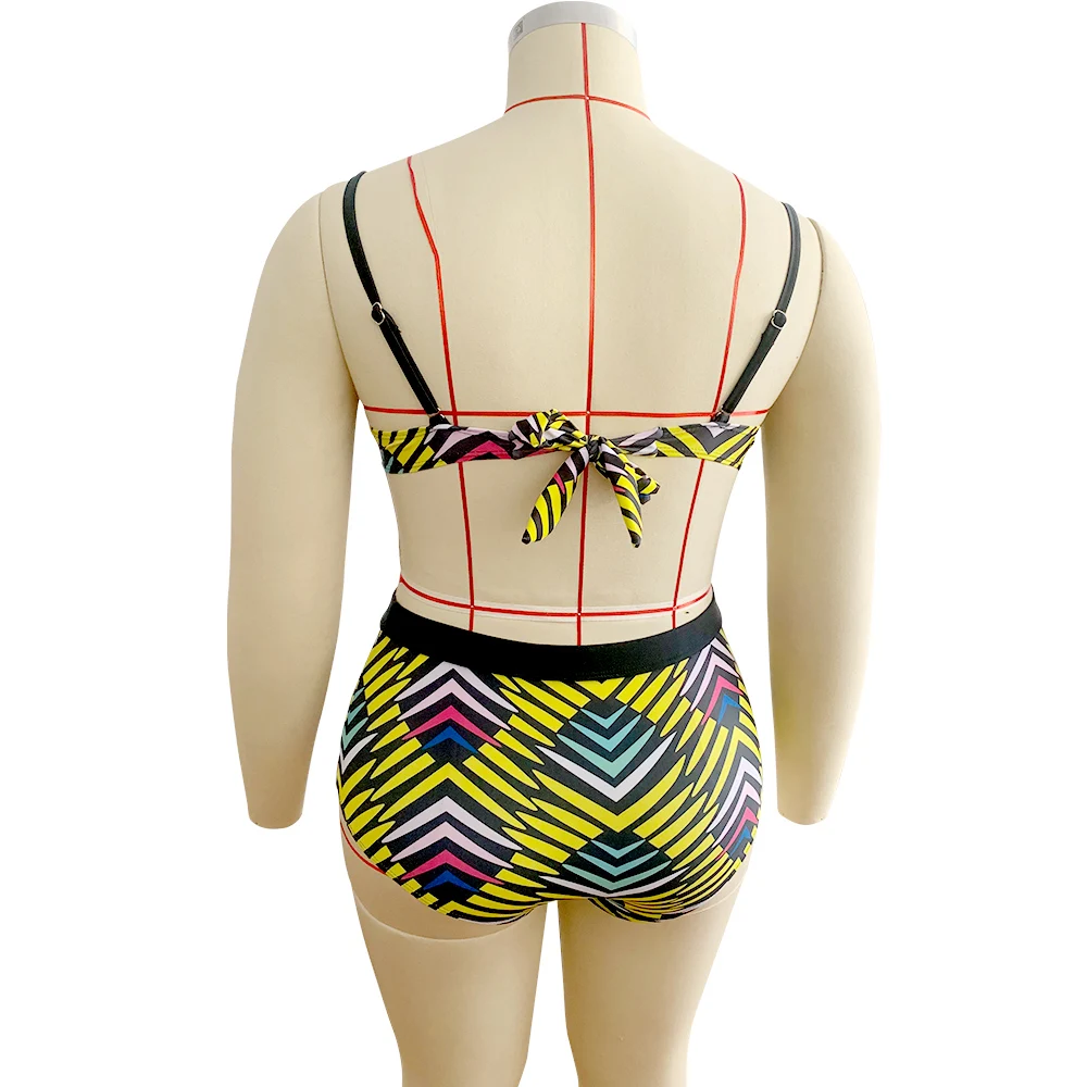 New High Quality Large Size Beach Wear Print High Waist Swimsuit Women