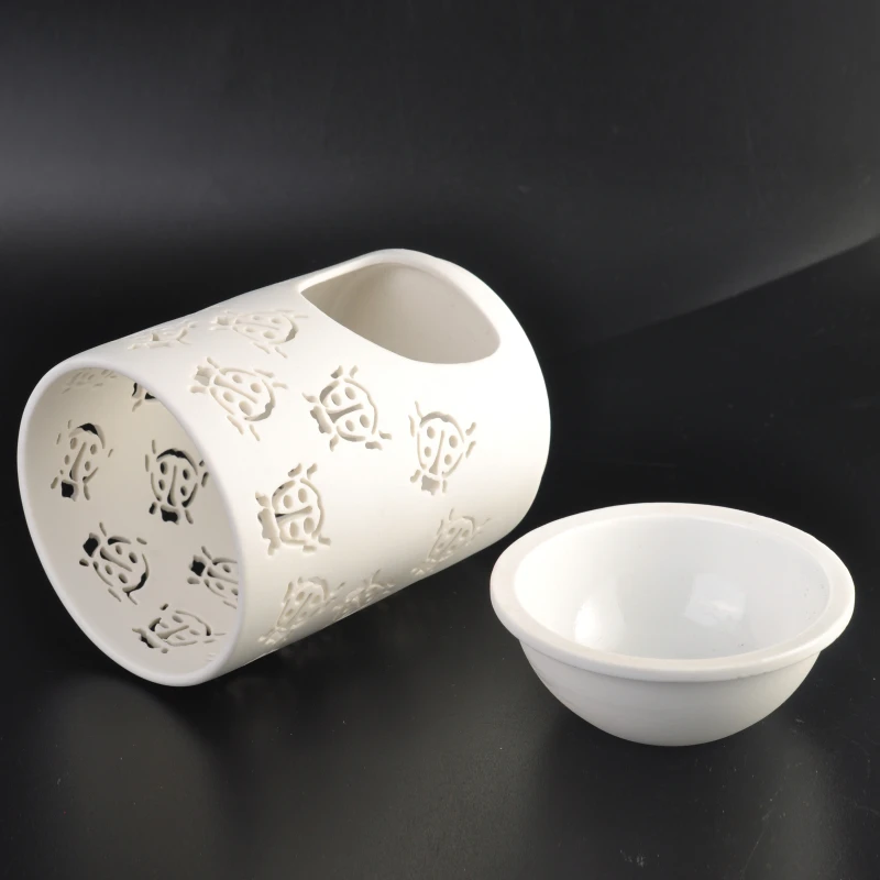 Pure White Ladybird Hollow Out Ceramic Candle Oil Burner Home Decoration Pieces