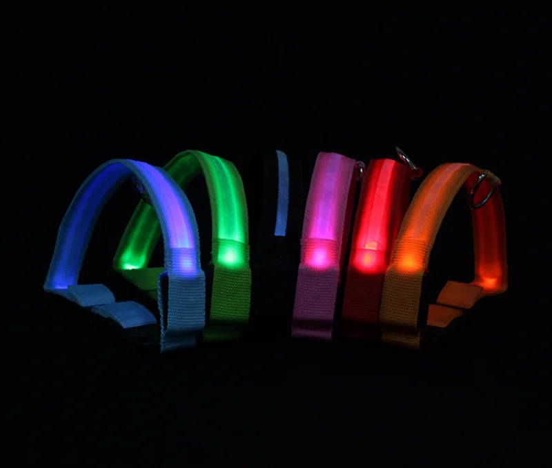 Electronic Pet LED Dog Collar Adjustable Flash Recharge Reflective Rivet Solid Nylon Buckle Closure All Seasons Night Anti-Lost