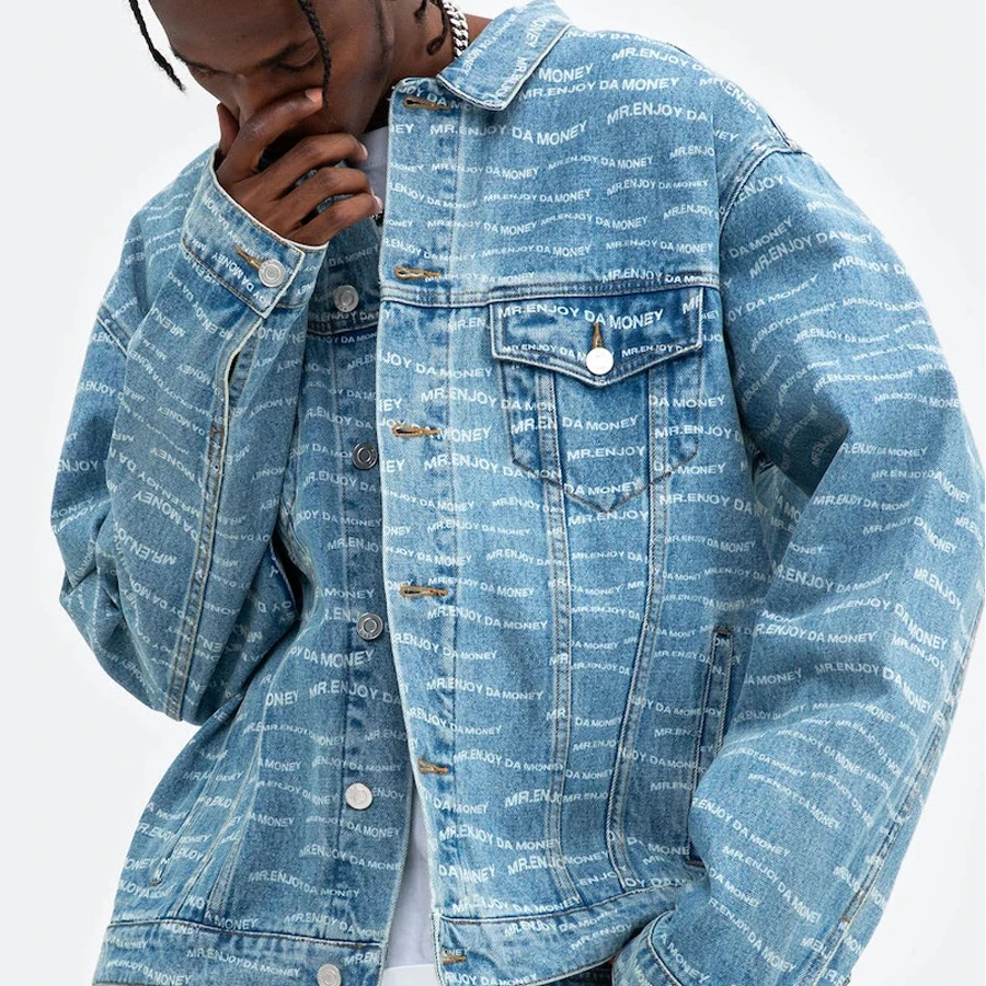 DiZNEW Full Over printed Custom Mens Cotton Twill Denim Wash Jacket manufacture