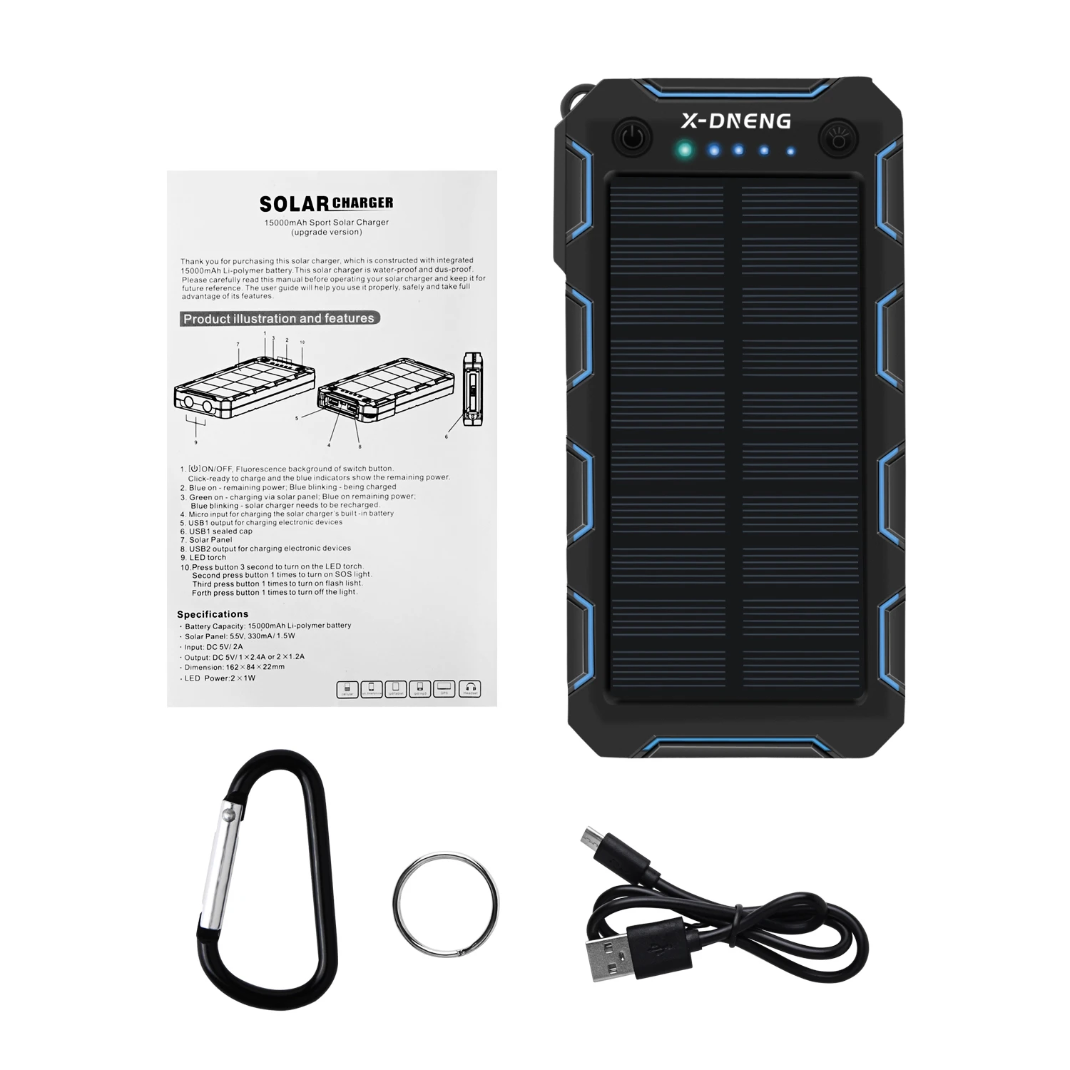 Large capacity 12000mah DN25 solar power bank