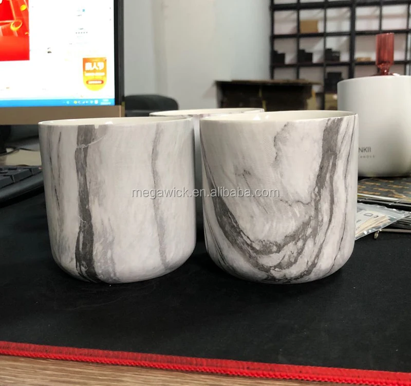 New Arrival Matte Ceramic Candle Jar In Marble Pattern,400g Big