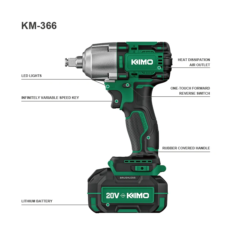 High Quality Professional Kimo 20v Brushless Impact Wrench For Auto