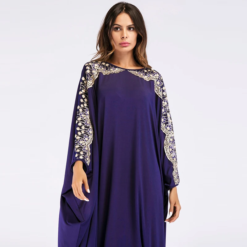 伊斯兰服装穆斯林蝙蝠袖连衣裙刺绣 abaya 中国批发女性 abaya