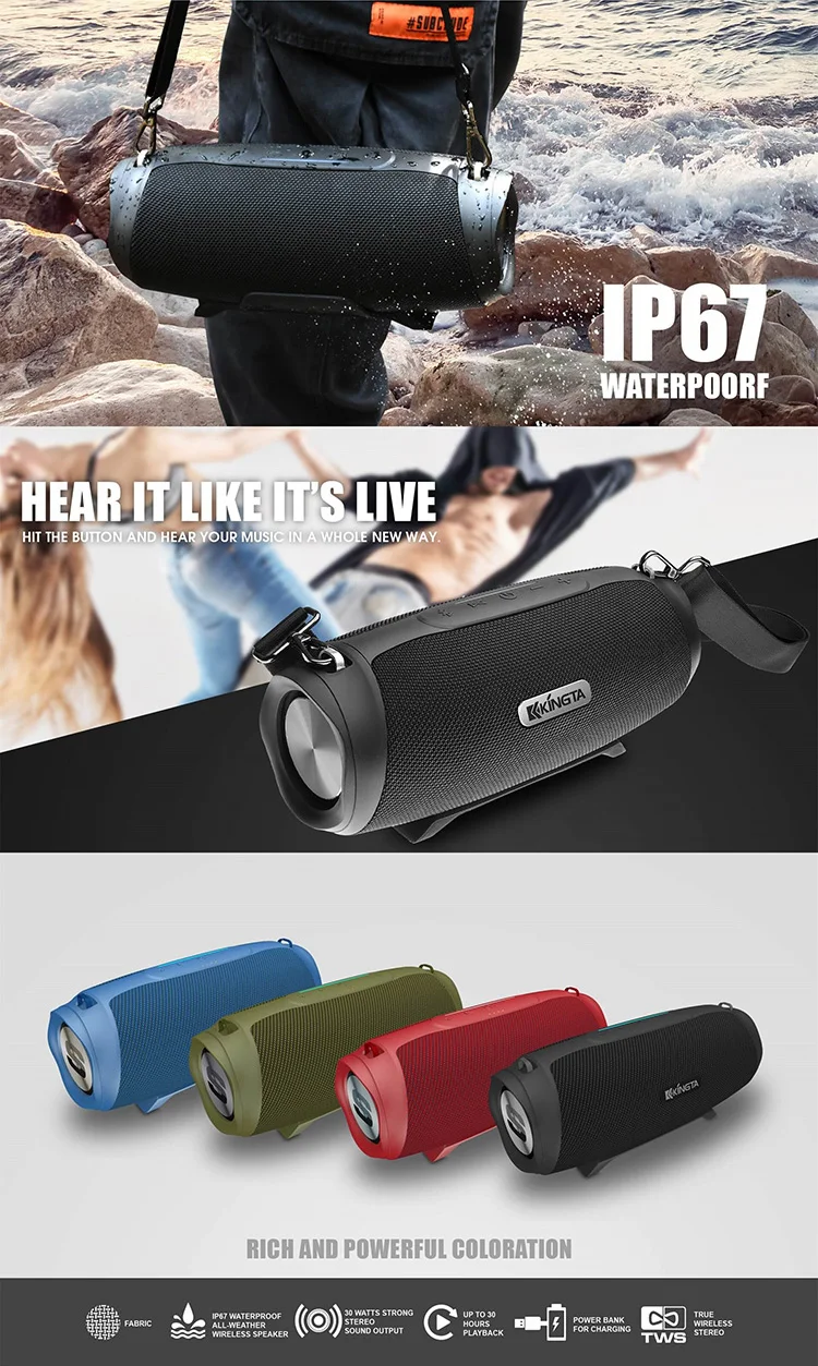 Power bank function True Wireless Stereo Powerful Big Sound Portable 100% Waterproof Outdoor Speaker - ANKUX.COM