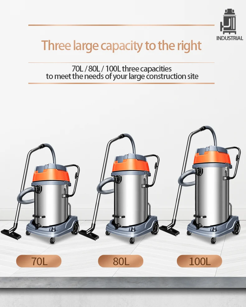 Jienuo Industrial Clean Equipment 3000w 80l 3 Motors Industrial Vacuum