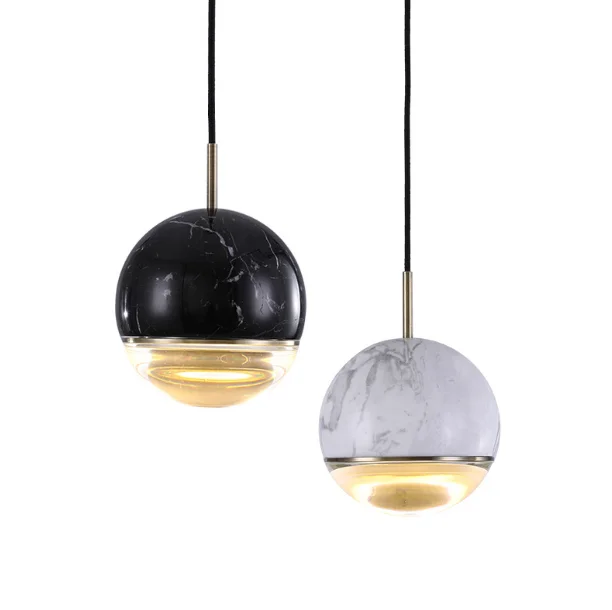 Modern led single dining room bedroom marble globe hanging pendant light