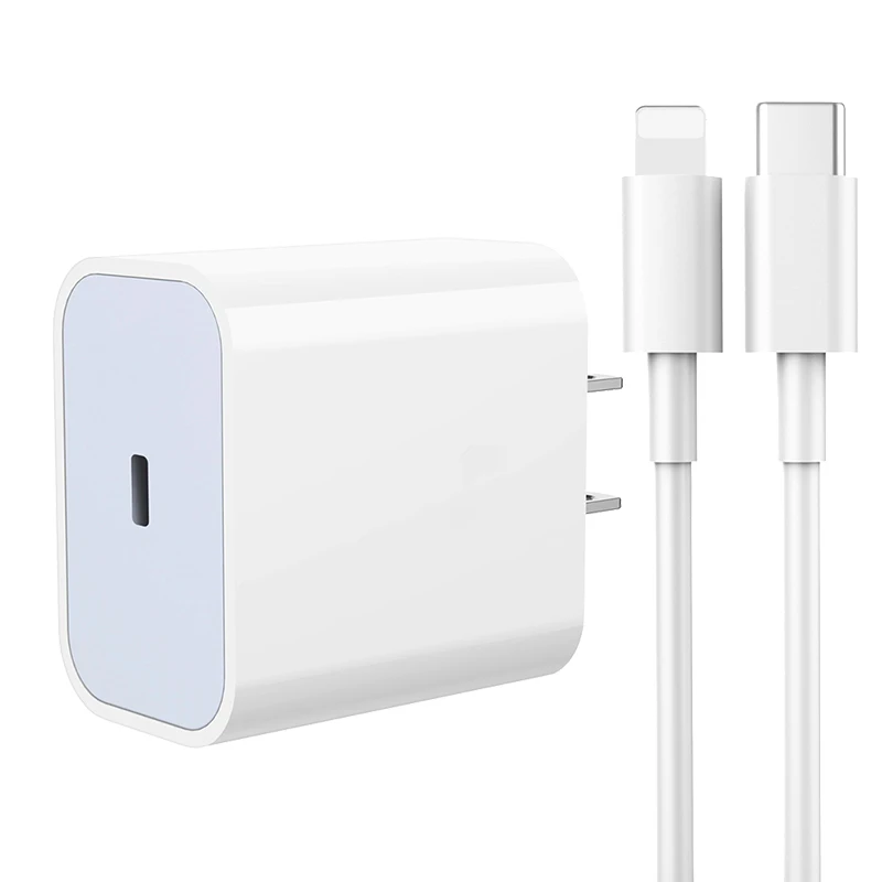 

MICCELL PD charger 20w with cable usb c fast charger mini PD wall charger for iphone 7 8 plus x xs 11 12 pro max, White