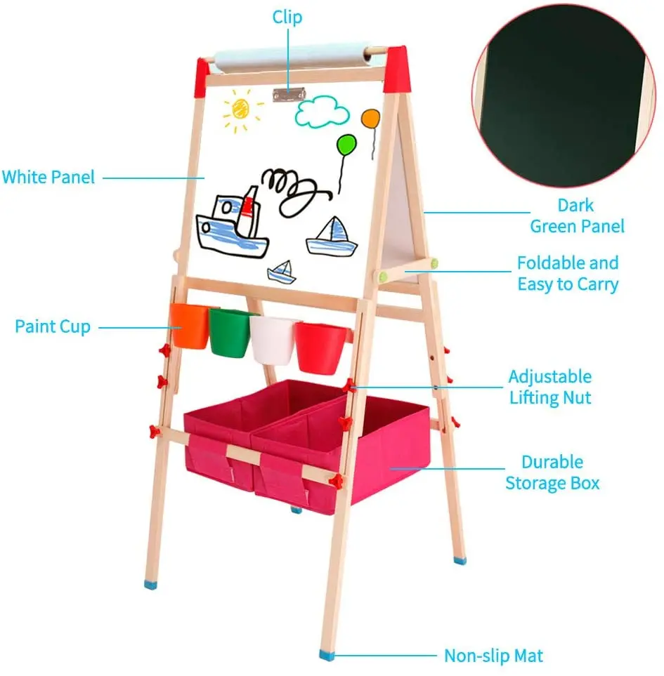 Art Easel Set Chalkboard Wooden Frame Standing Easel Art Easel Adjustable Portable