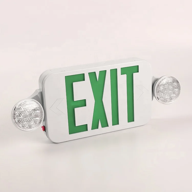 UL Listed double sided backup rechargeable battery led exit sign combo with twin lamp heads