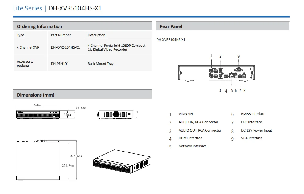 Dahua Original Dhxvr5104hsi3 4 Kanal Pentabrid 1080p Compact 1u