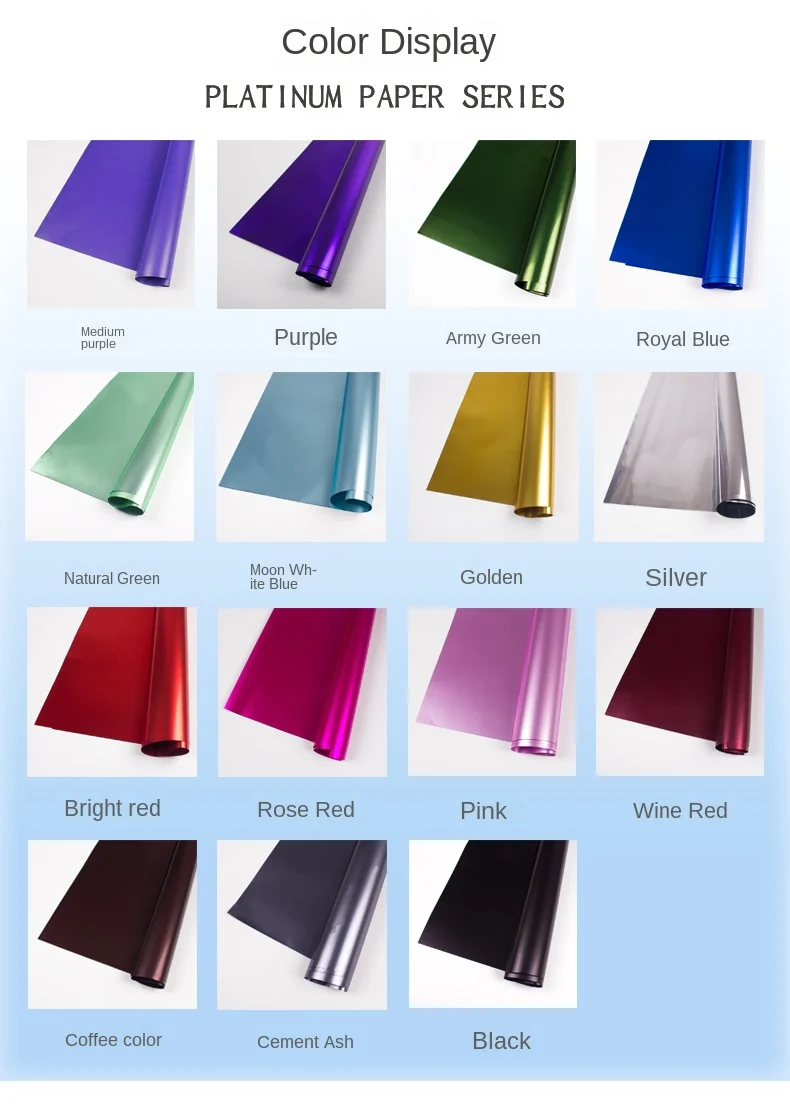 现货库存/oem 100% 防水纯色哑光白金纸鲜花礼品包装花店花卉包装材料