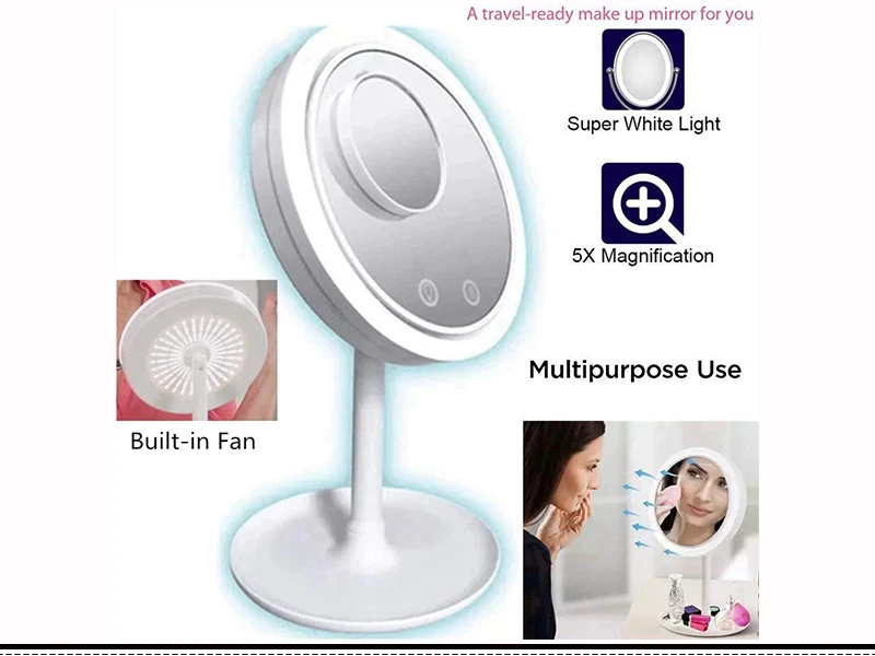 New Magnifying Cooling Fan Led Makeup Vanity Mirror With Fan Buy