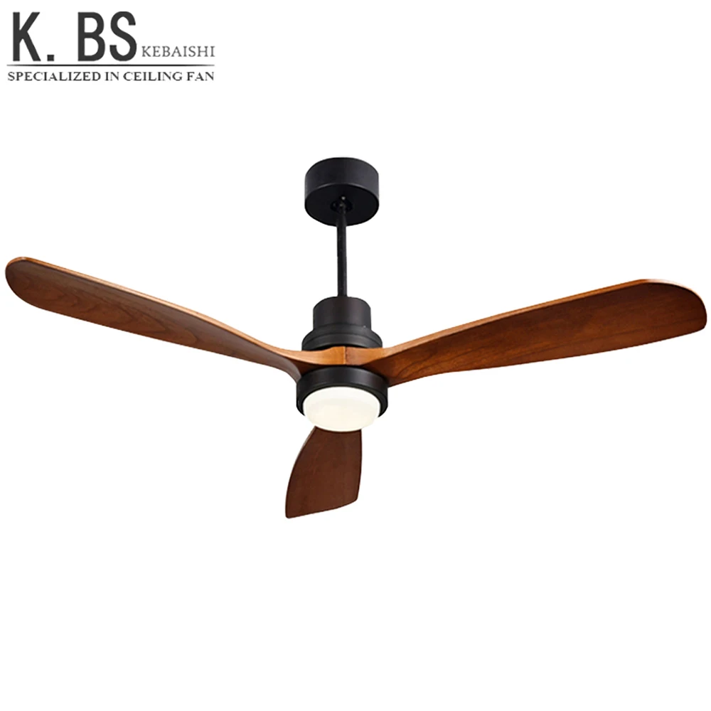 Antique natural 3 solid wood blades decorative fan ceiling energy saving ceiling fans with dimmable led lights