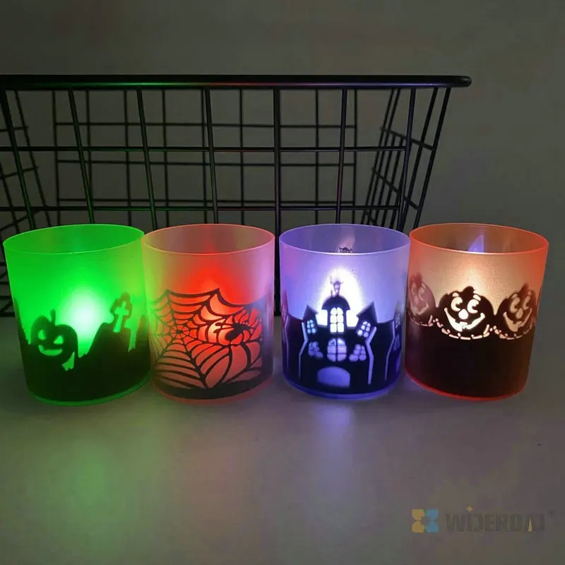 Halloween plastic LED color changing cup candle