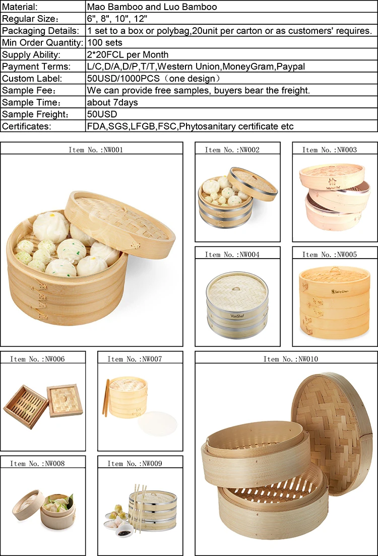 Bambus Reliable Good Natural Basket 10 Inch Cooker Ware Bamboo Steel Steamer For Restaurant