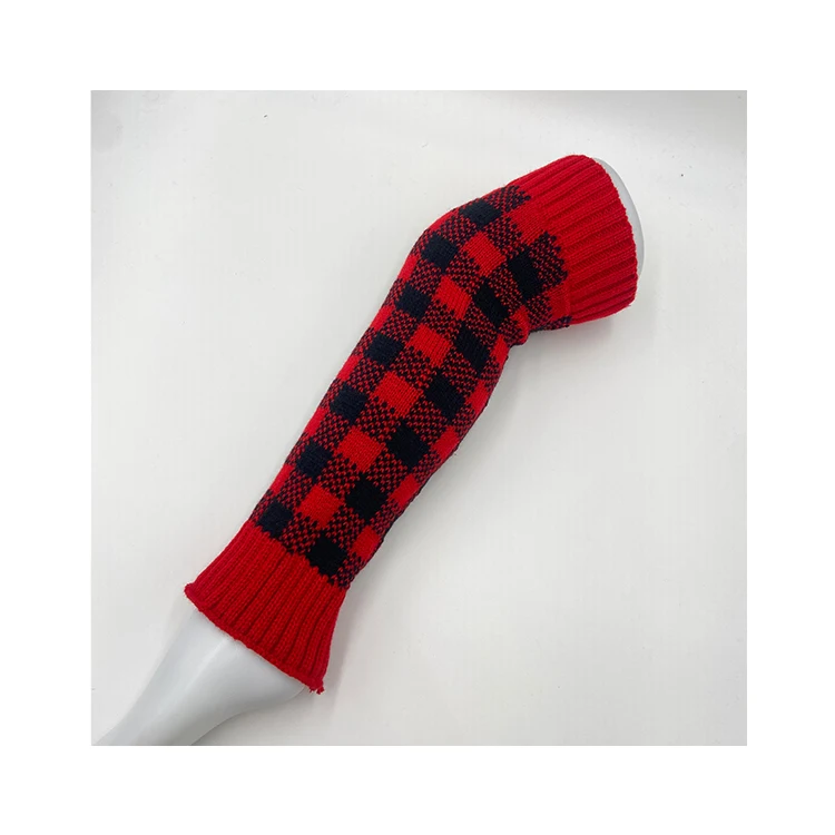 
factory supply red and black grid leg warmers adult for winter 2021 fashion knit leg warmers 