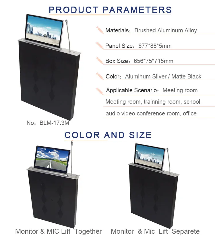 Boente ultra-thin lcd monitor motorized lift with microphone lifting function