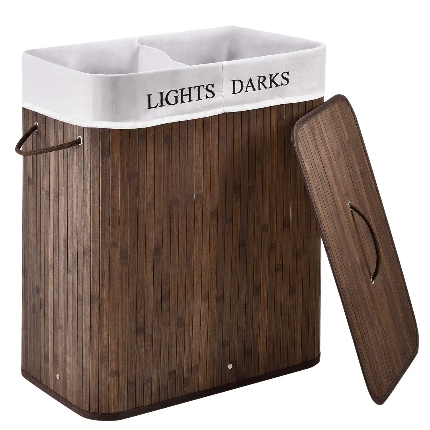 Hamper Laundry Basket Washing Cloth Bin Rectangle Foldable Bamboo