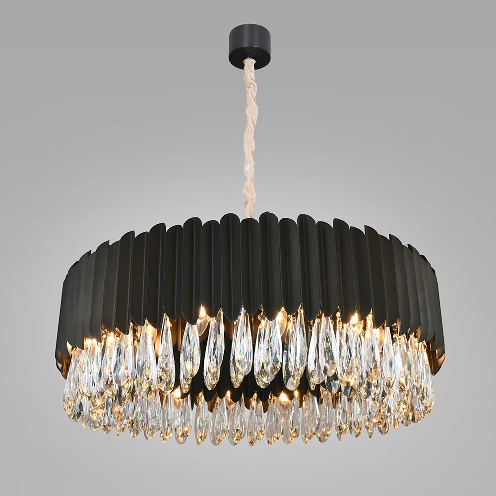 luxury hanging round black modern led pendant light chandelier for home hotel living room