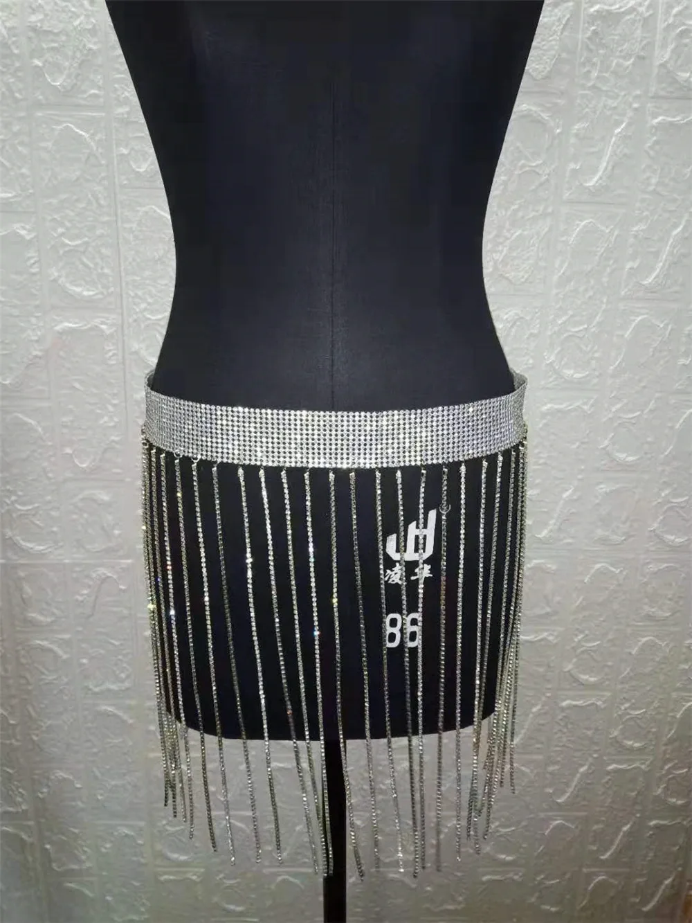 Shd901 Women Crystal Tassel Skirt Bling Rhinestone Club Wear Mini Party ...