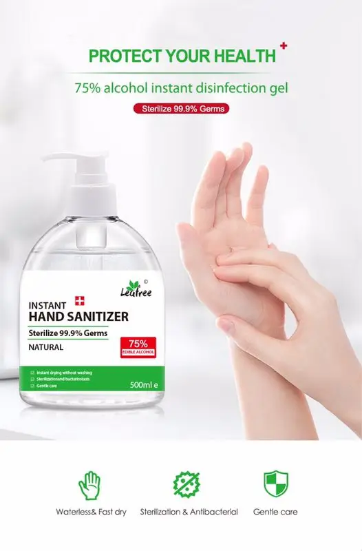 Best Quality Custom Logo Waterless hospital Grade Gel 30ml 500ml 75% Alcohol Antibacterial Antiseptic Hand Sanitizer