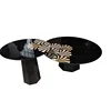 customized round marble table low height black gold marble table top water jet mirror surface