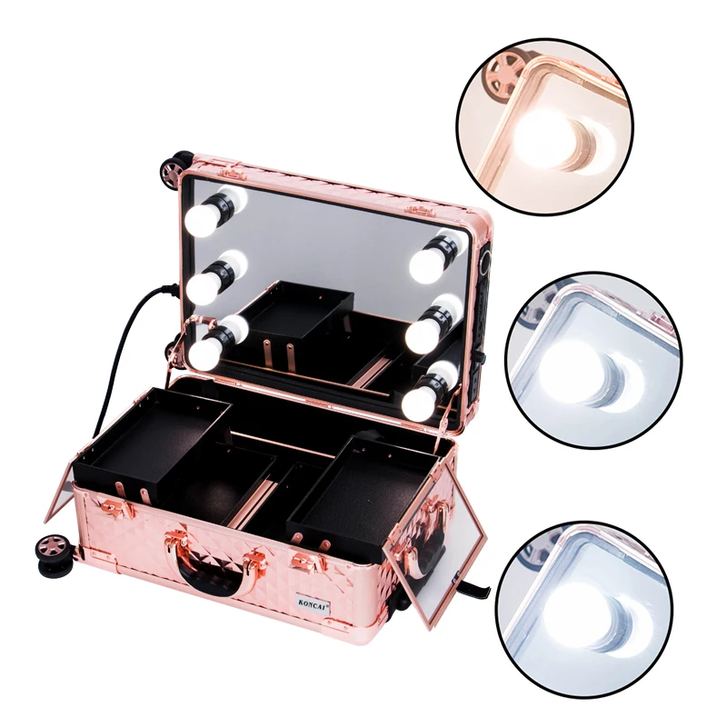 Wholesale Rose Studded Makeup Vanity Case With Lights Beauty Trolley ...