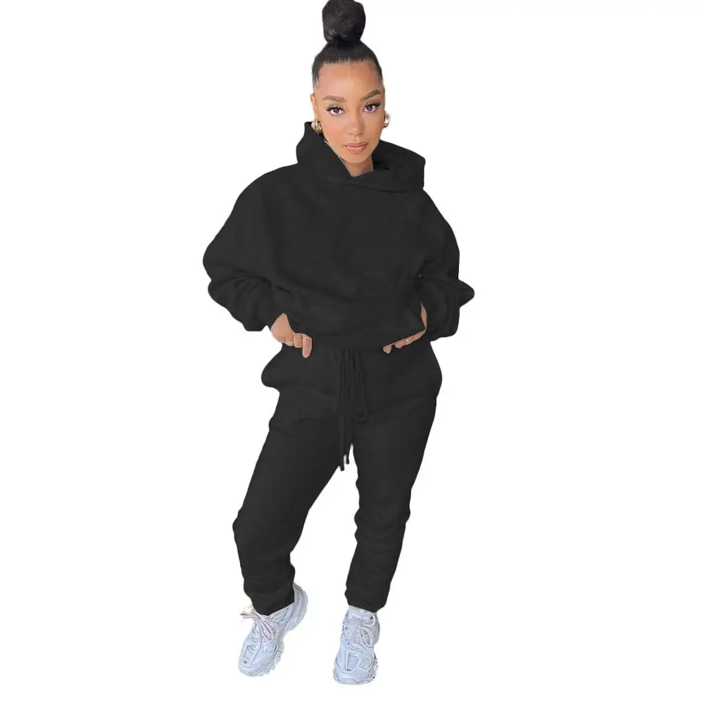 In Stock Winter Blank Cropped Hoodie Jogger Puff Sleeve Solid Colors ...