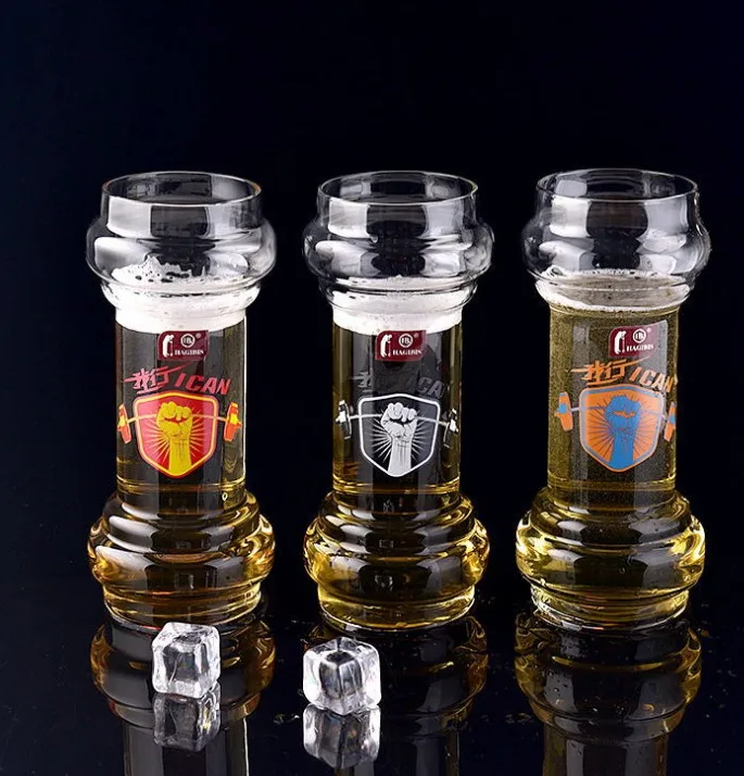 Unique Dumbbell Shape Beer Glass Great Gift For Weight Lifters Exercise